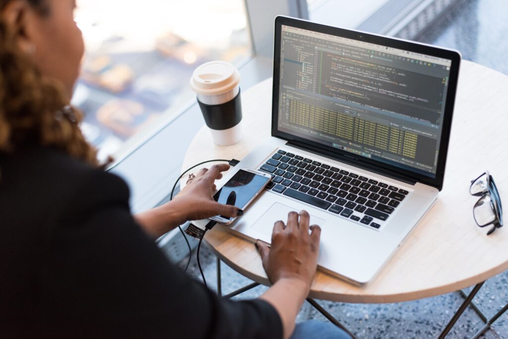 a girl testing a software